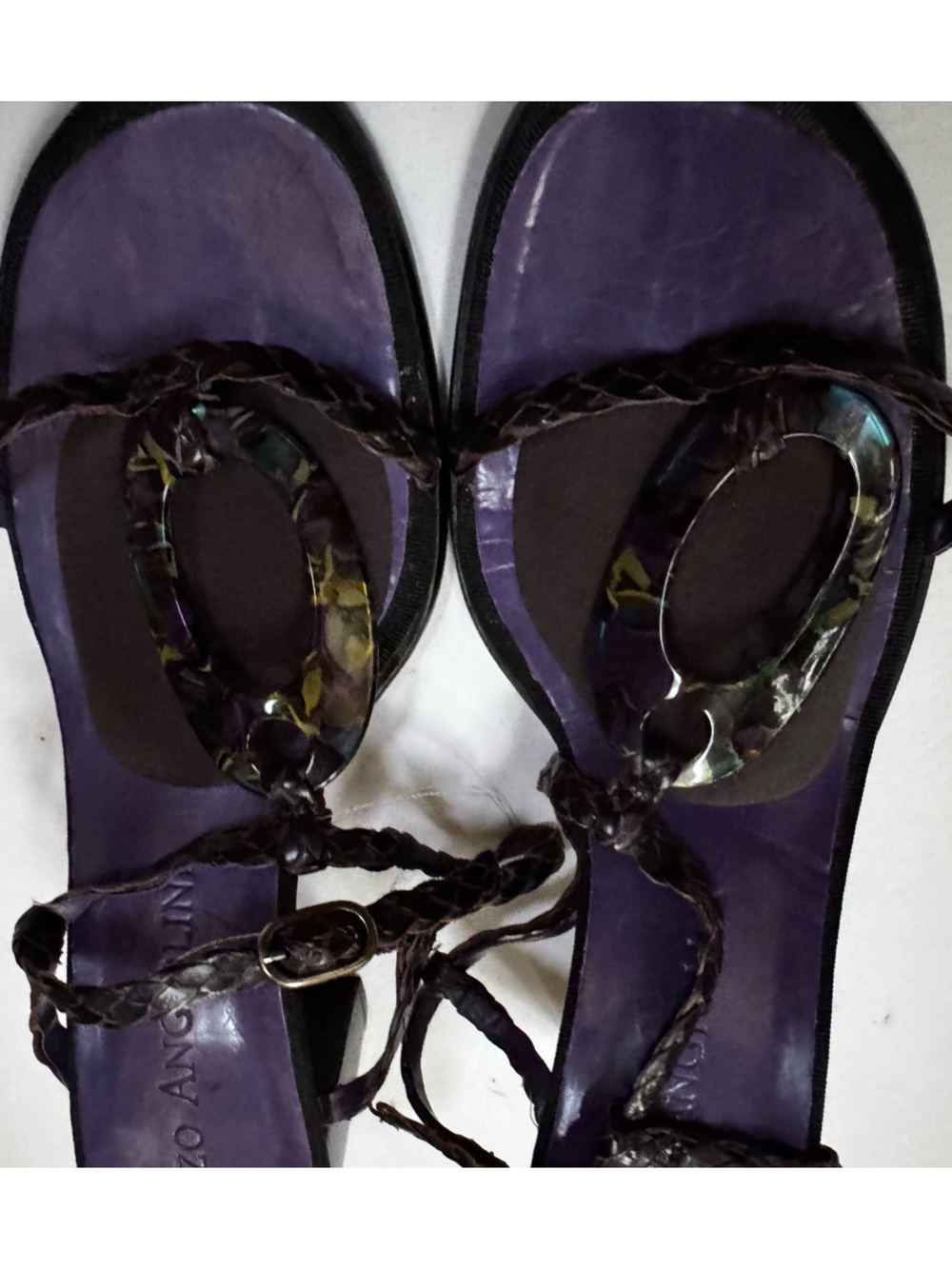 Enzo Angiolini Oval Strappy Chunky Heel Black Purple Sandals Shoes womens 8.5 - Picture 8 of 14